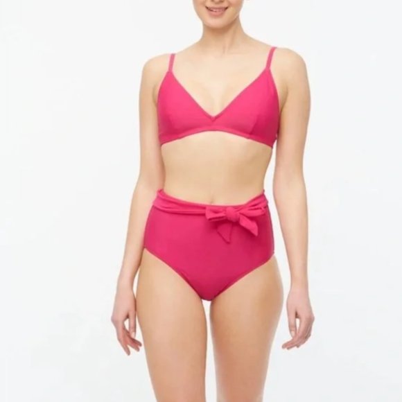 J.Crew Factory High Waist Tie Bikini Bottoms in Radiant Fuchsia Medium - Picture 3 of 12